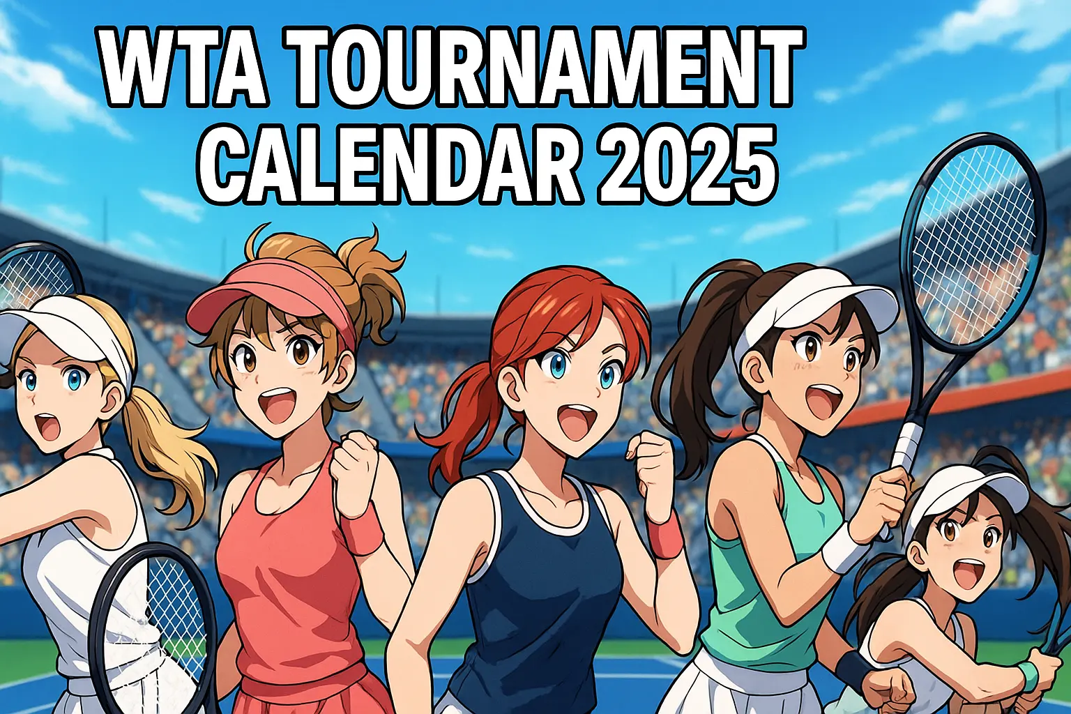 Excited WTA tennis players celebrating, promoting the WTA Tournament Calendar 2025
