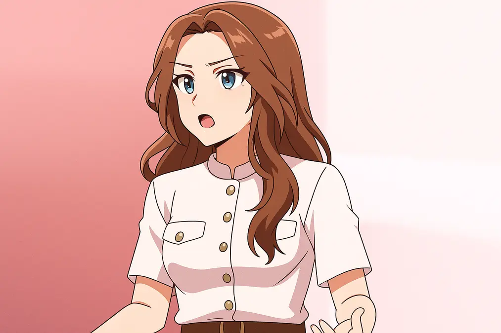 A confident Elena Dementieva in a white buttoned blouse speaking in the First and Red studio